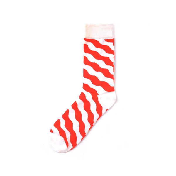 Chalier Mens Casual Red Wave Crew Cotton Socks - CHALIER