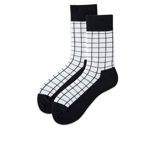 Chalier Mens Casual Crew Street Hip-hop Couple White Lattice Socks
