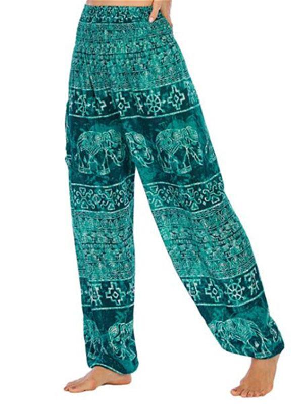Women's Casual Printed Long Soft Bloomer Pants High Waist Yoga - CHALIER