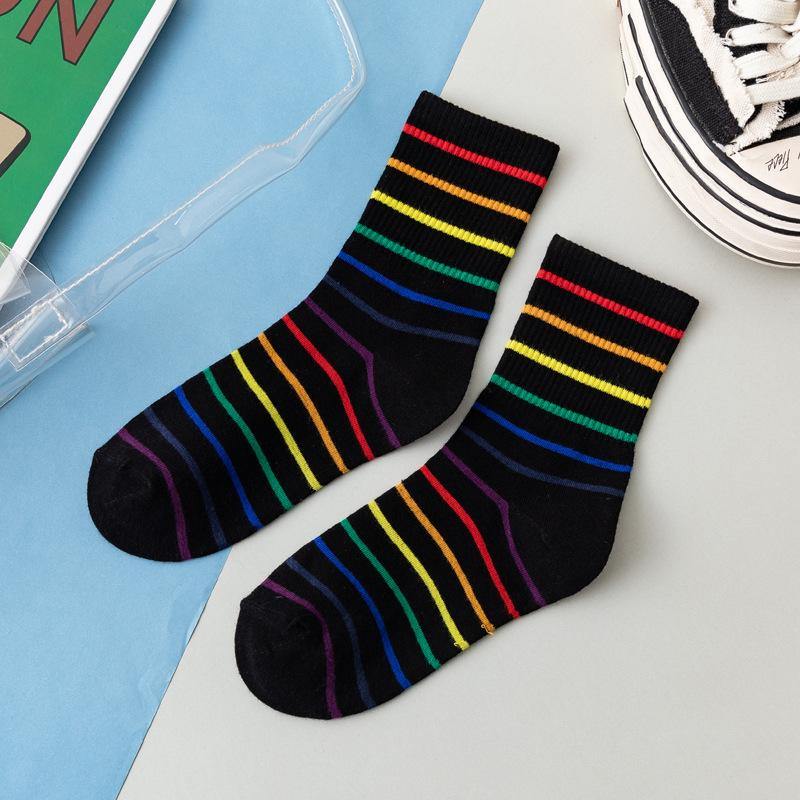 Womens Fashion Socks Colorful Stripe Casual Novel Cotton Crew Socks 4 Pairs - CHALIER