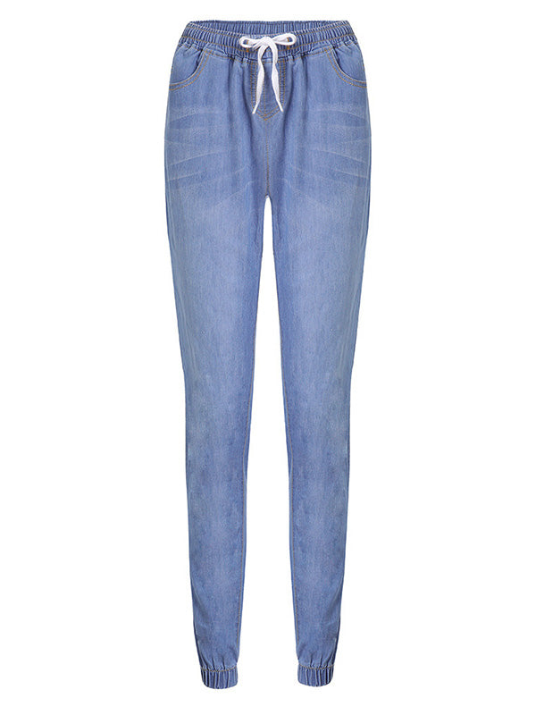 Women's Drawstring Jeans Ankle Banded Pants Plus Size