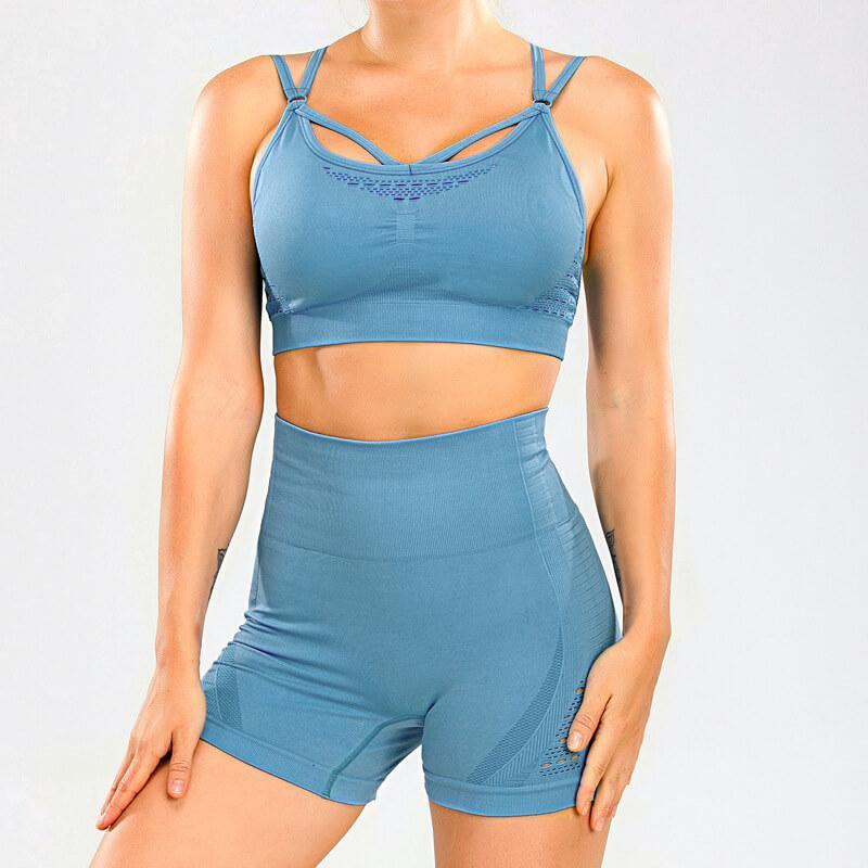 Women's Sleeveles 2 Piece Outfits High Waist Workout Shorts Yoga Sports Bra - CHALIER