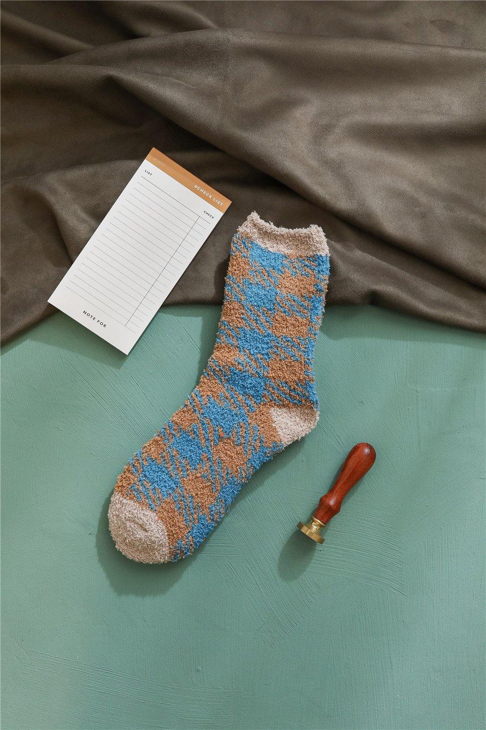 Womens Fuzzy Checkered Pattern Socks Winter Soft Slipper Cozy Fluffy Socks Gifts 7 Pairs - CHALIER