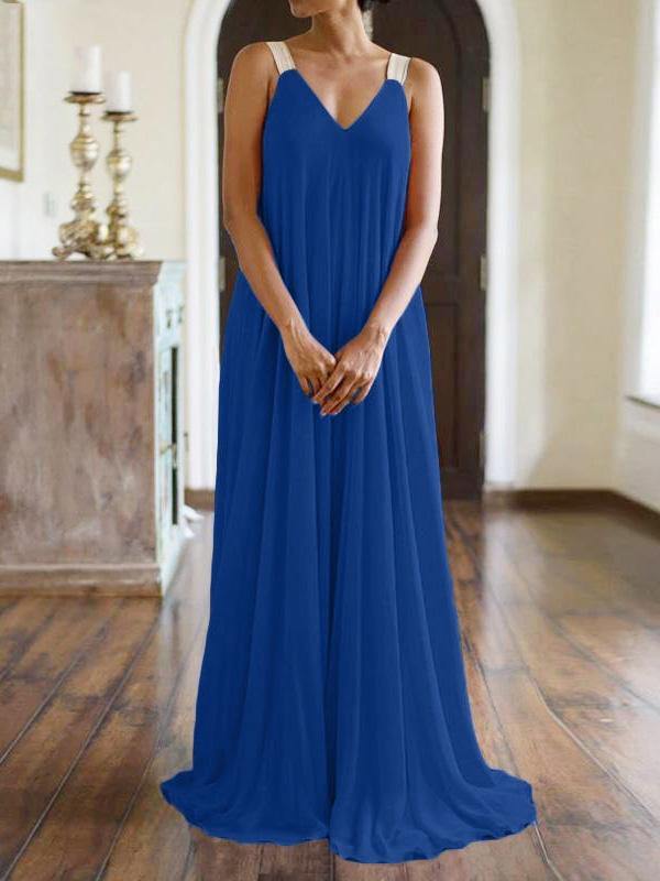 Women's V-neck Bohemian Swing Chiffon Maxi Slip Dress Plus Size - CHALIER