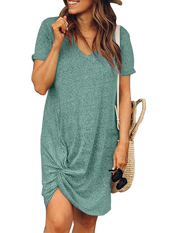 Women's Oversized Loose Basic T-shirt V-Neck Short Sleeve Dress Plus Size - CHALIER