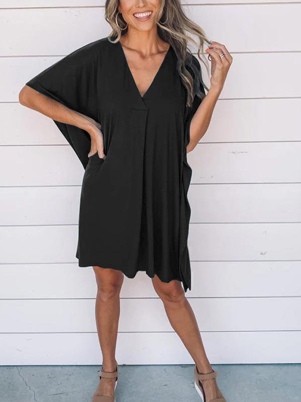 Women's Dresses Casual V-neck Short Sleeve Loose Knee-length T-shirt Mini Dress - CHALIER