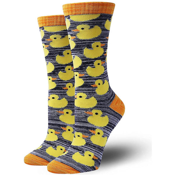 Women Fun Crazy Socks Cotton Cozy Socks Cartoon Yellow Duck