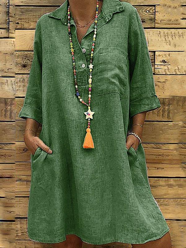 Women's Loose Open Neck Shirt Mini Dress Plus Size Half Sleeve - CHALIER