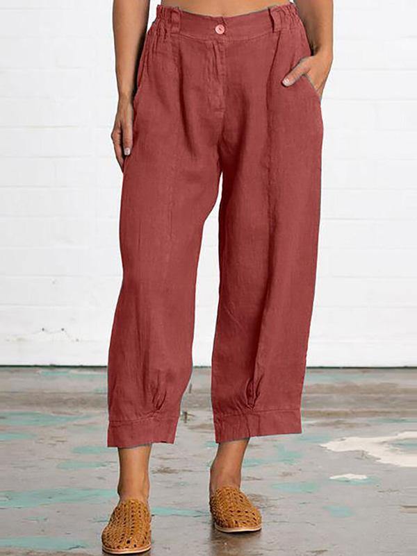 Women's Casual Loose Plus Size Cropped Trousers Linen Pants - CHALIER