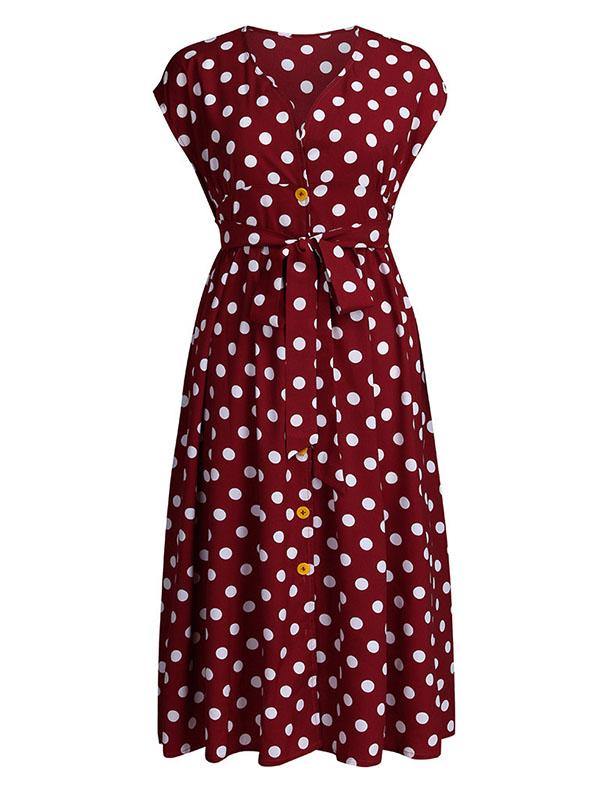 Women's Plus Size V-Neck Polka Dot A-line Dress - CHALIER