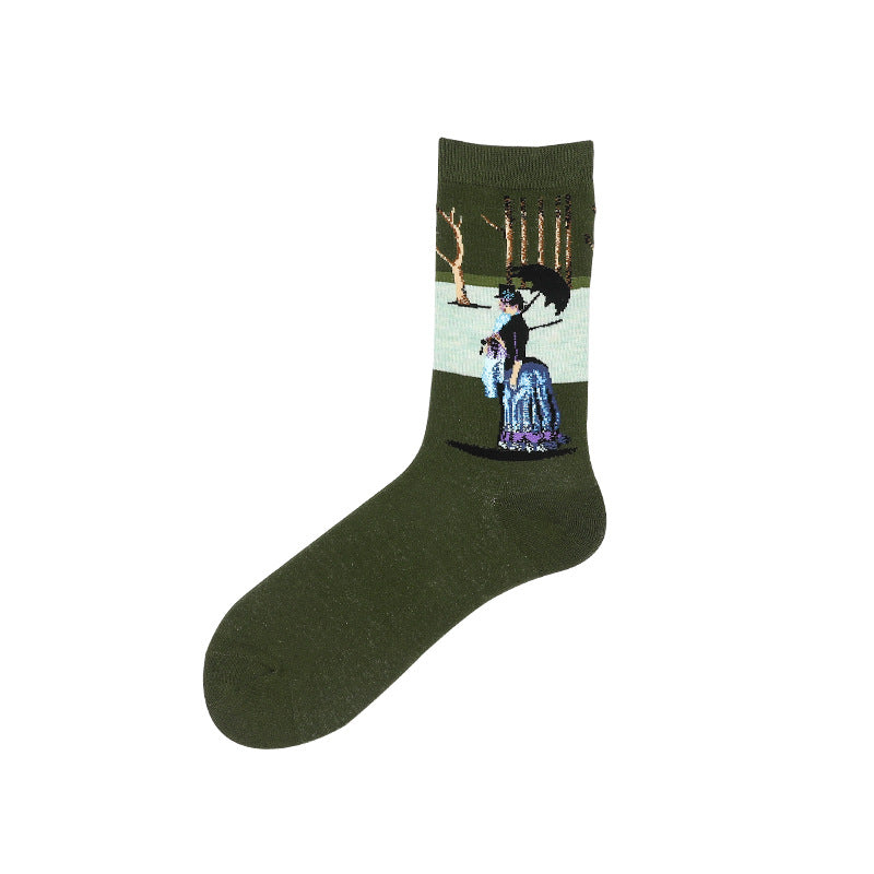 Women Socks Vintage Literary Abstract Oil Painting Men's Socks Cotton Socks