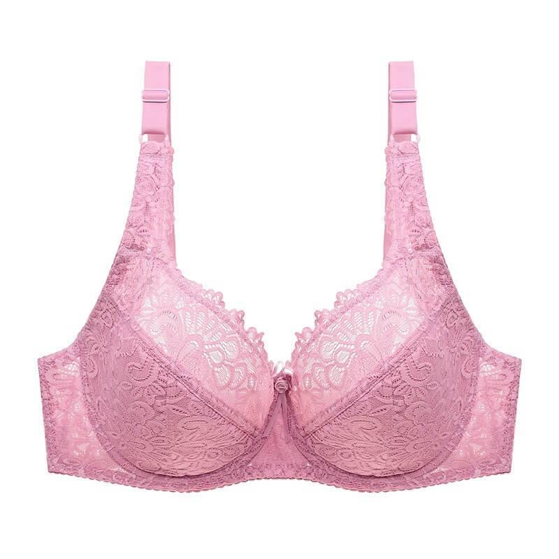 Women's Plus Size Bra Lightweight Underwire Lace Floral Unpadded Bra - CHALIER