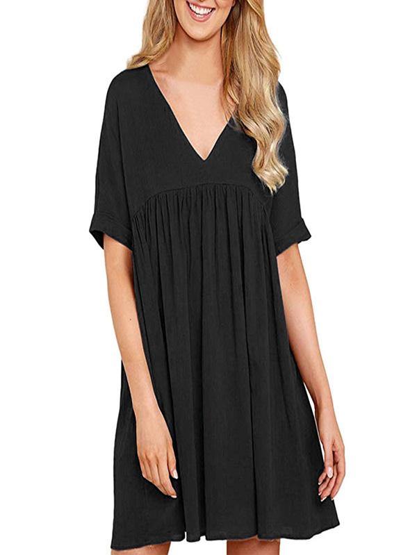 Women's Casual Plus Size V-neck Loose Mini Dress Holiday - CHALIER