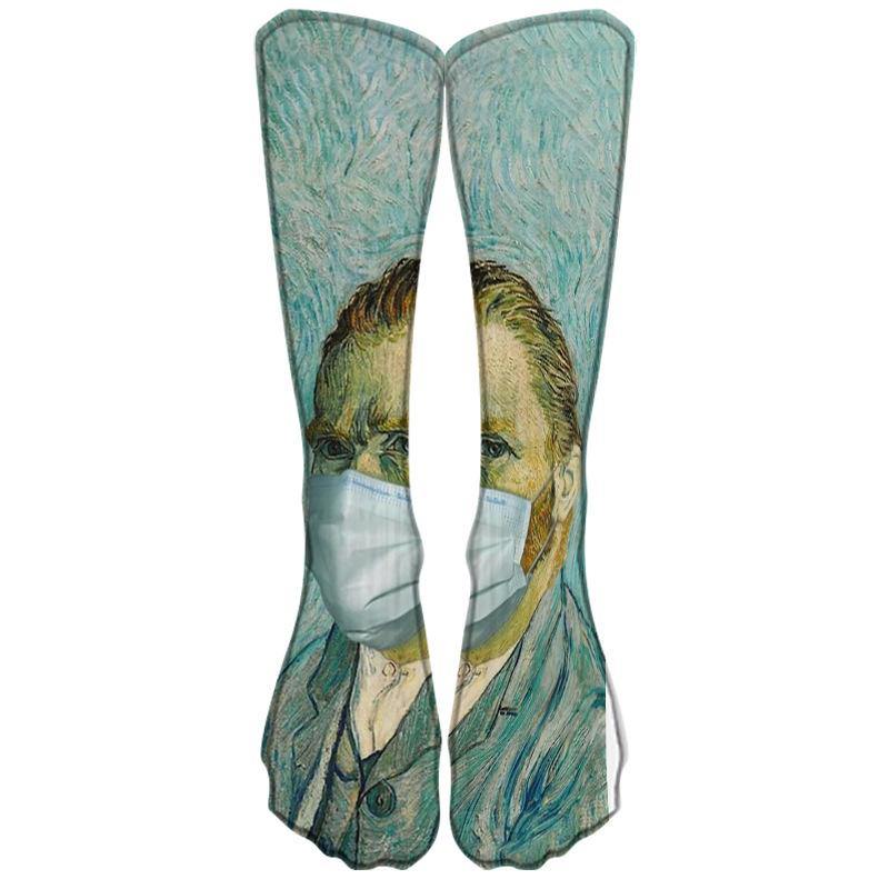 Mens Cotton Fun Crazy Socks Famous Painting Crew Socks Unisex 1 Pair - CHALIER