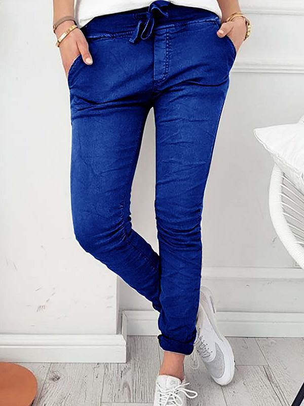 Women's Casual Stretch Cotton Leggings Solid Color Pants - CHALIER