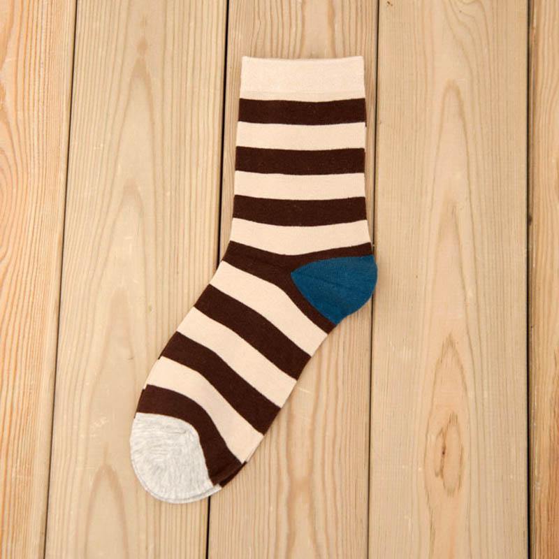 Mens Casual Crew Cotton Socks Stripes Pattern Socks Set 5 Pairs - CHALIER