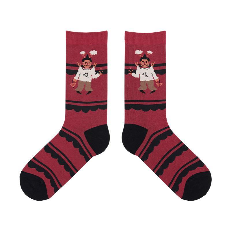 Womens Crew Happy Crazy Funny Socks Cartoon Illustration Sock Set - CHALIER