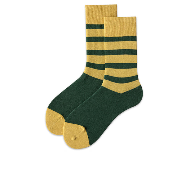 Chalier Mens Casual Crew Street Hip-hop Couple Green Stripe Socks