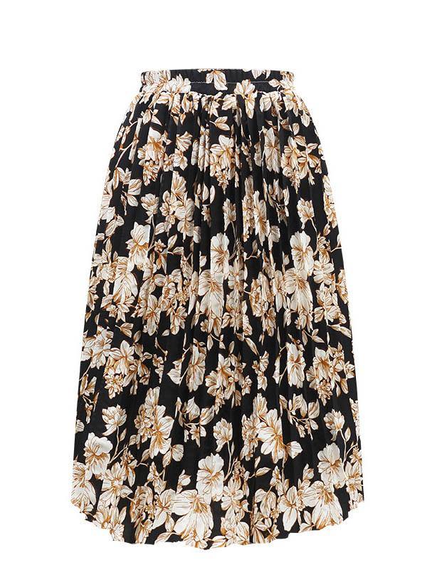 Women's Printed Chiffon Pleated Skirt Plus Size Midi Skirts - CHALIER