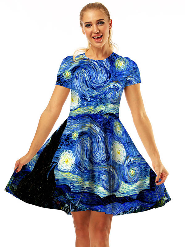 Women's Van Gogh Starry Night Vincent Dress A-Line Artistic Mini Dress