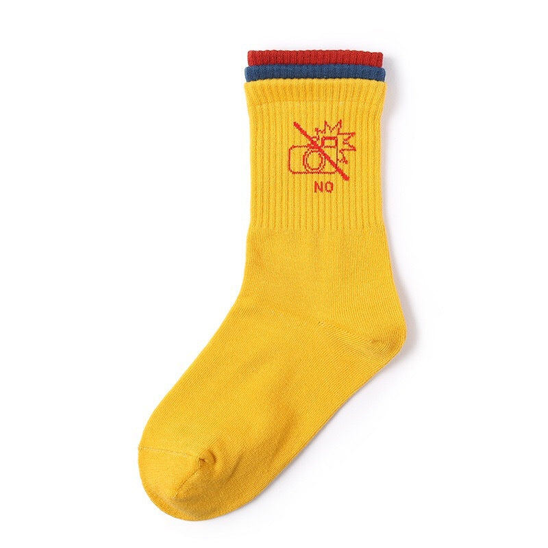 Chalier Mens Cotton Crew Casual Socks Fashion Style Yellow Unisex Socks