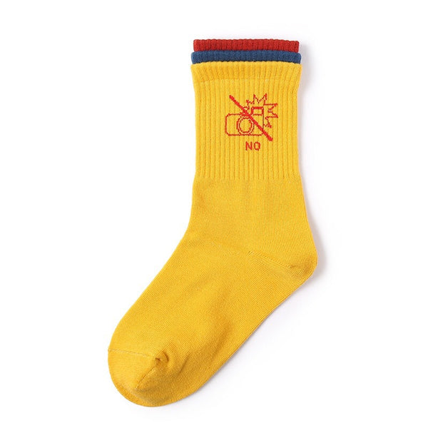 Chalier Mens Cotton Crew Casual Socks Fashion Style Yellow Unisex Socks