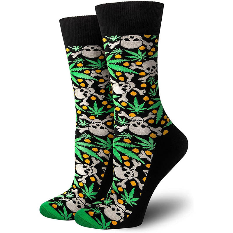 Women Cozy Socks Fun Crazy Socks Cotton Cartoon Green