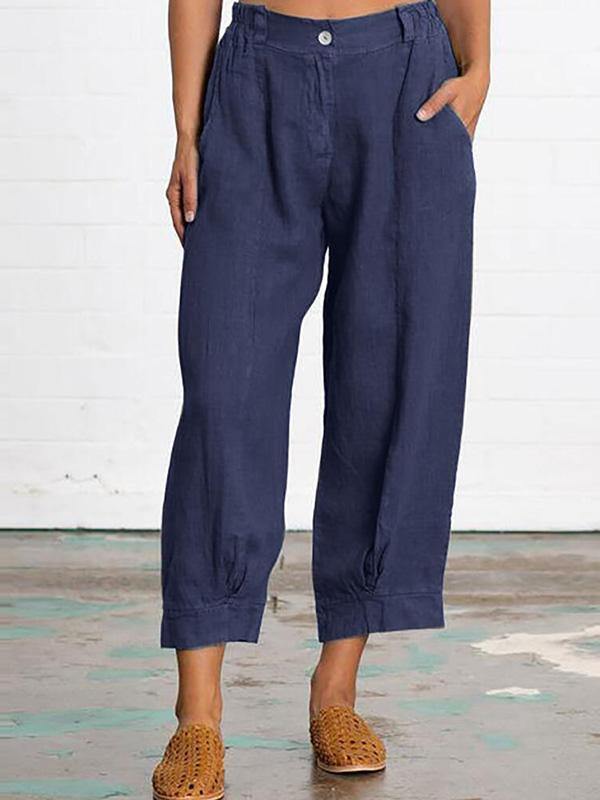 Women's Casual Loose Plus Size Cropped Trousers Linen Pants - CHALIER