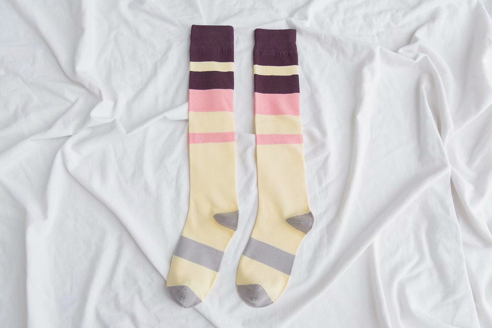 Womens Calf Socks Medium Stockings Contrast Color Knee-length Cotton Socks