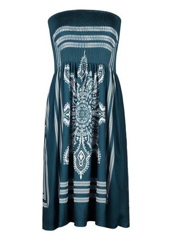 Women's Floral Print Strapless Tube Mini Dress Holiday - CHALIER