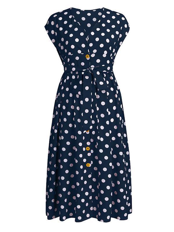 Women's Plus Size V-Neck Polka Dot A-line Dress - CHALIER