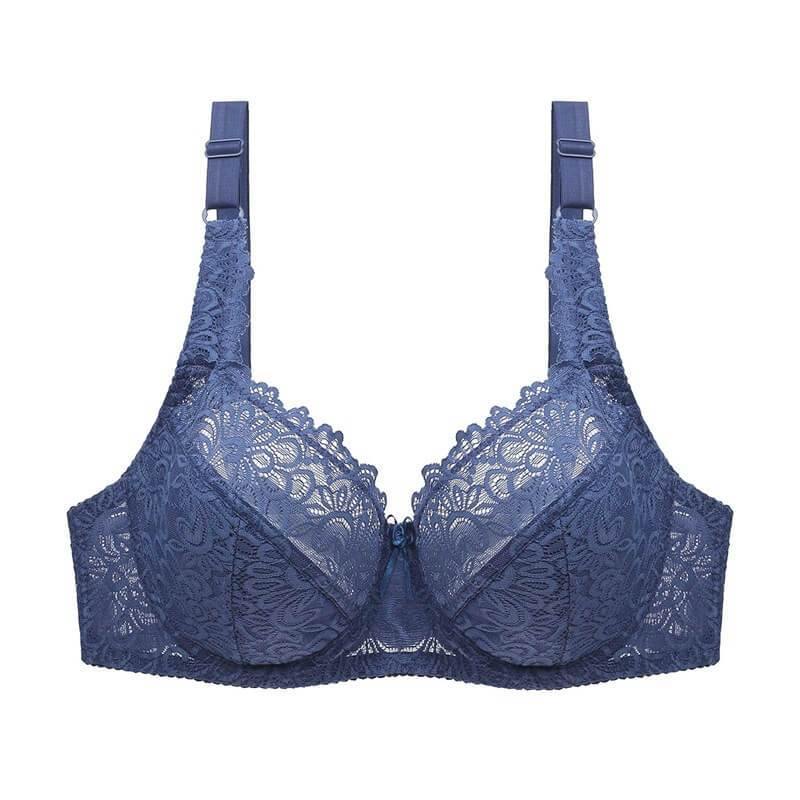 Women's Plus Size Bra Lightweight Underwire Lace Floral Unpadded Bra - CHALIER