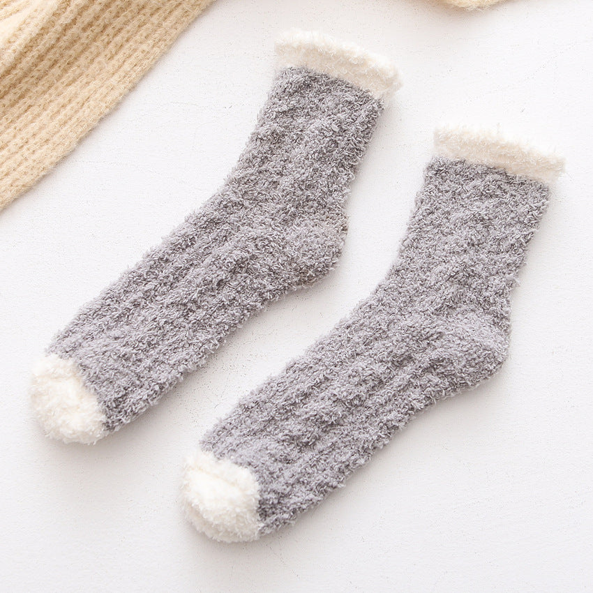 Womens Coral Fleece Socks Home Thick Slipper Sleep Socks Winter Socks Set 7 Pairs