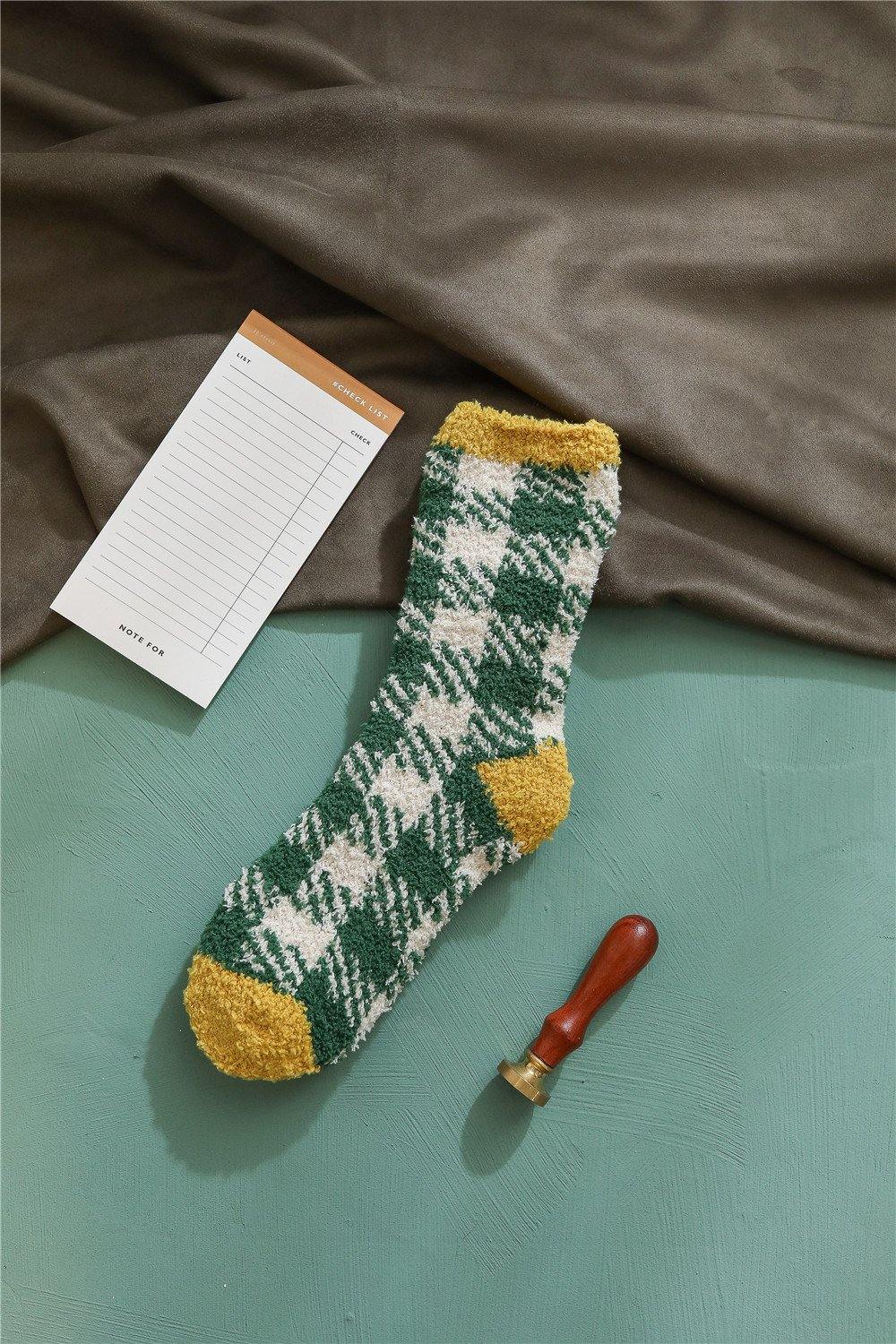 Womens Fuzzy Checkered Pattern Socks Winter Soft Slipper Cozy Fluffy Socks Gifts 7 Pairs - CHALIER