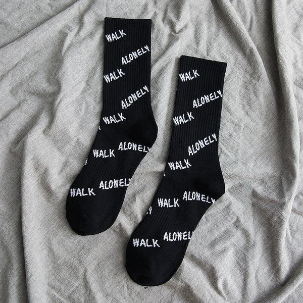 Chalier Men Athletic Socks Hip Hop Style Black with Letters - CHALIER
