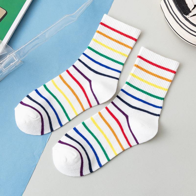 Womens Fashion Socks Colorful Stripe Casual Novel Cotton Crew Socks 4 Pairs - CHALIER