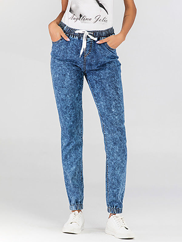 Women's Drawstring Jeans Ankle Banded Pants Plus Size