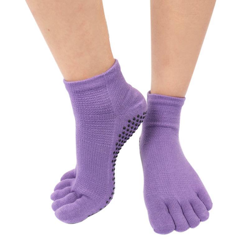 Womens Yoga Socks Solid Colors Fingerless Non-slip Sports Grip Socks - CHALIER