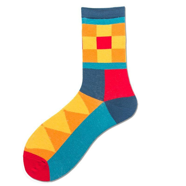 Chalier Men Socks British Style Geometric Pattern Yellow - CHALIER