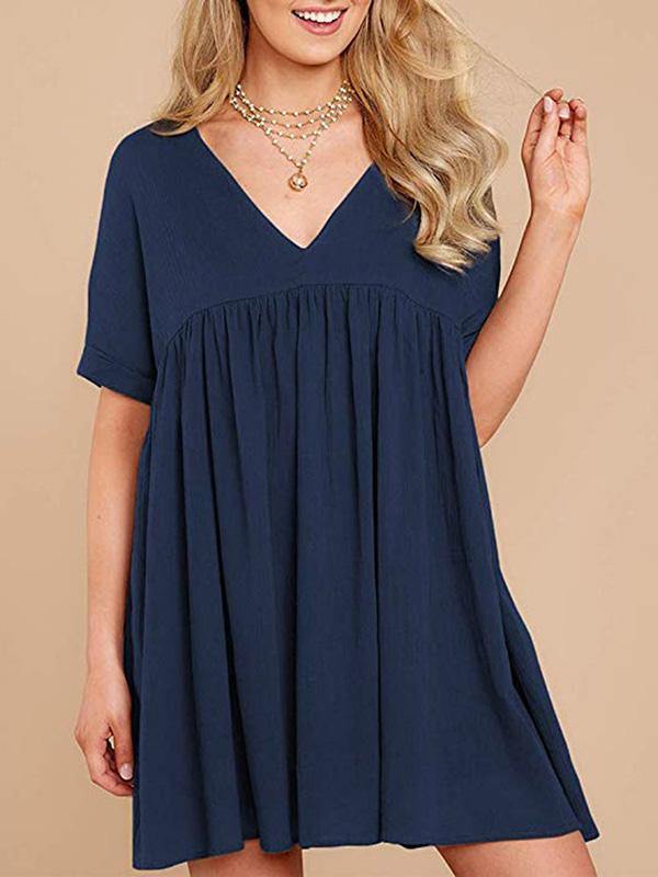 Women's Casual Plus Size V-neck Loose Mini Dress Holiday - CHALIER