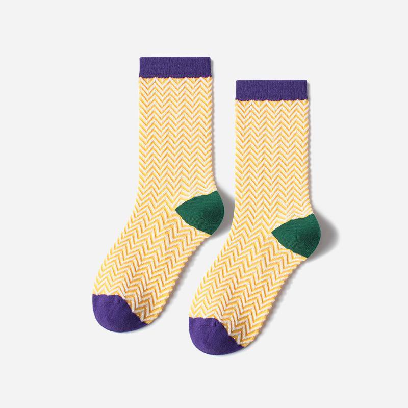 Womens Cotton Crew Breathable Color Plaid Socks - CHALIER