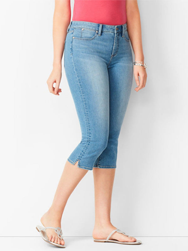 Women's Casual Jeans Cropped Trousers Tight Middle Pants Plus Size