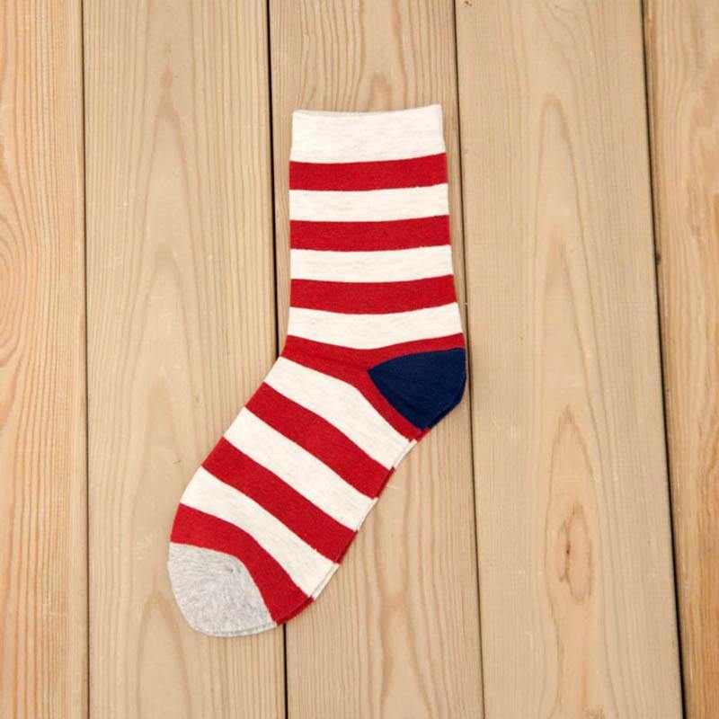 Mens Casual Crew Cotton Socks Stripes Pattern Socks Set 5 Pairs - CHALIER