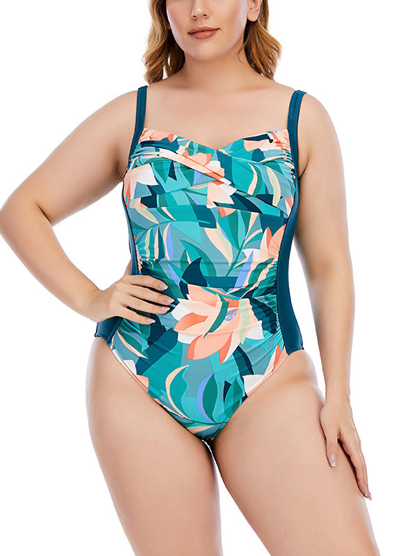 Women's Causal One Piece Plus Size Swimsuits Floral Prints