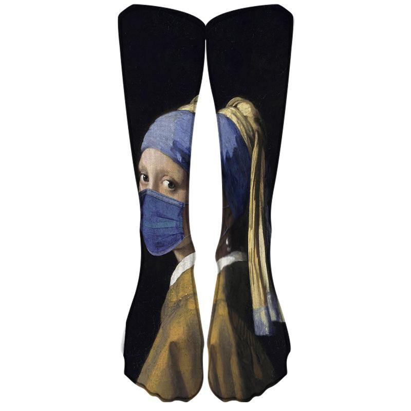 Mens Cotton Fun Crazy Socks Famous Painting Crew Socks Unisex 1 Pair - CHALIER