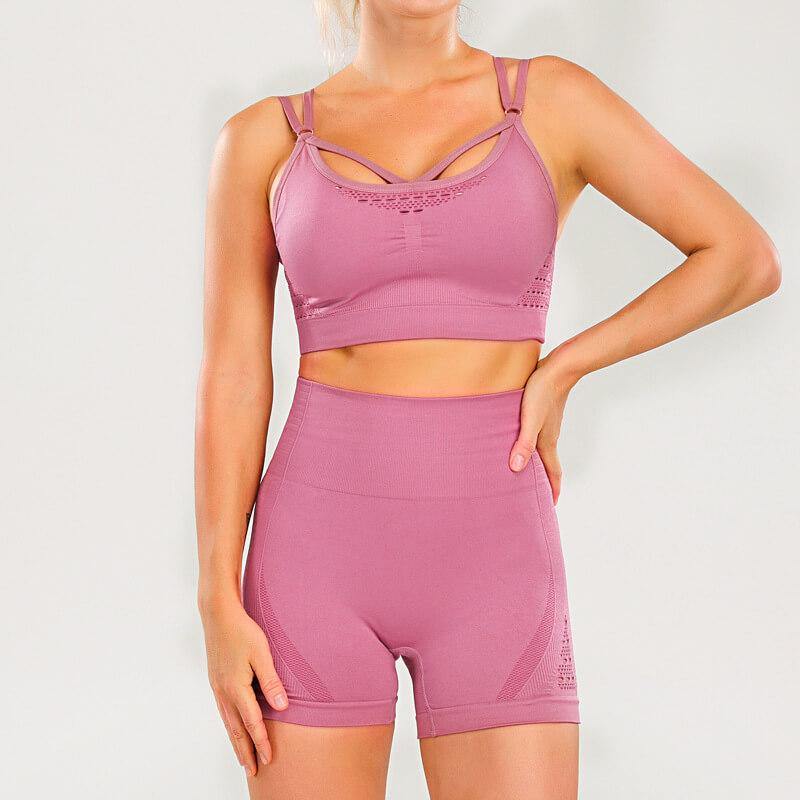 Women's Sleeveles 2 Piece Outfits High Waist Workout Shorts Yoga Sports Bra - CHALIER