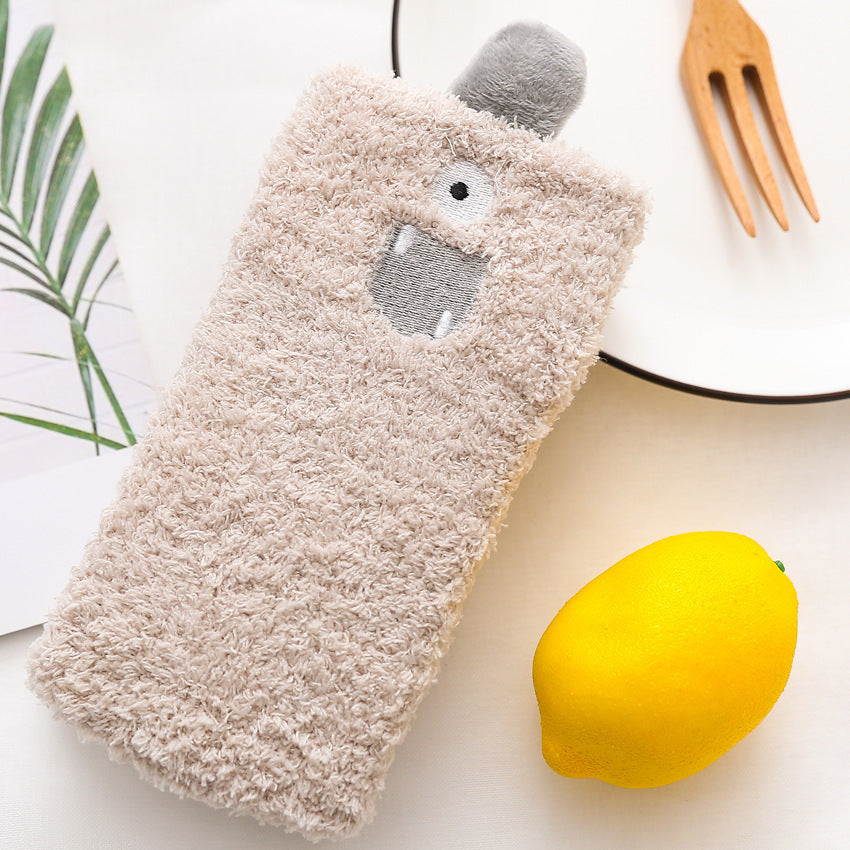 Womens Winter Warm Fuzzy Slipper Socks Cute Animals Socks Set 5 Pairs