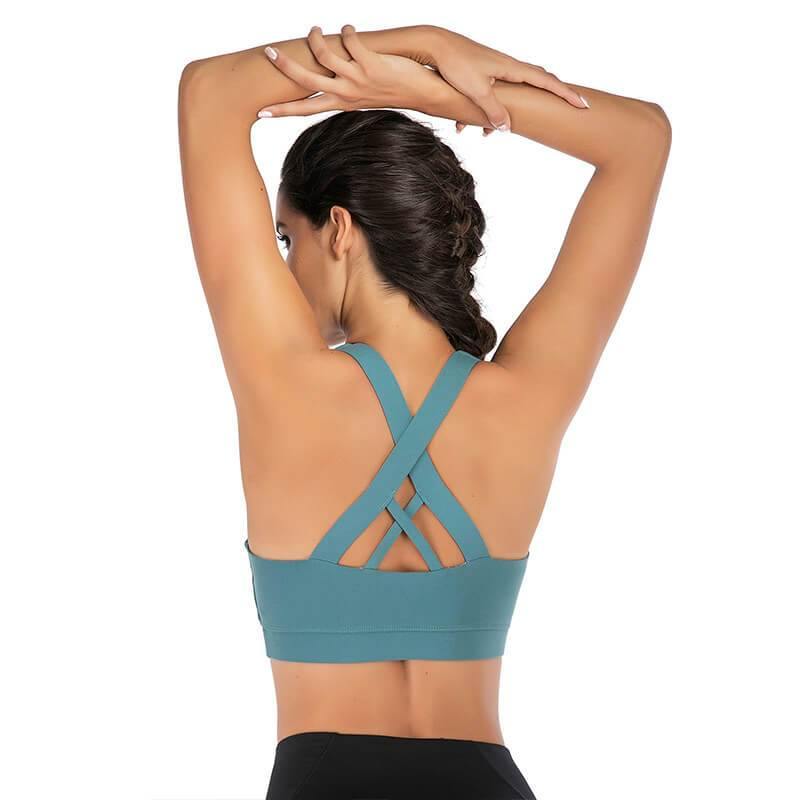 Sports Bra for Women Medium Support Criss-Cross Back Padded Yoga Bra with Removable Cups - CHALIER