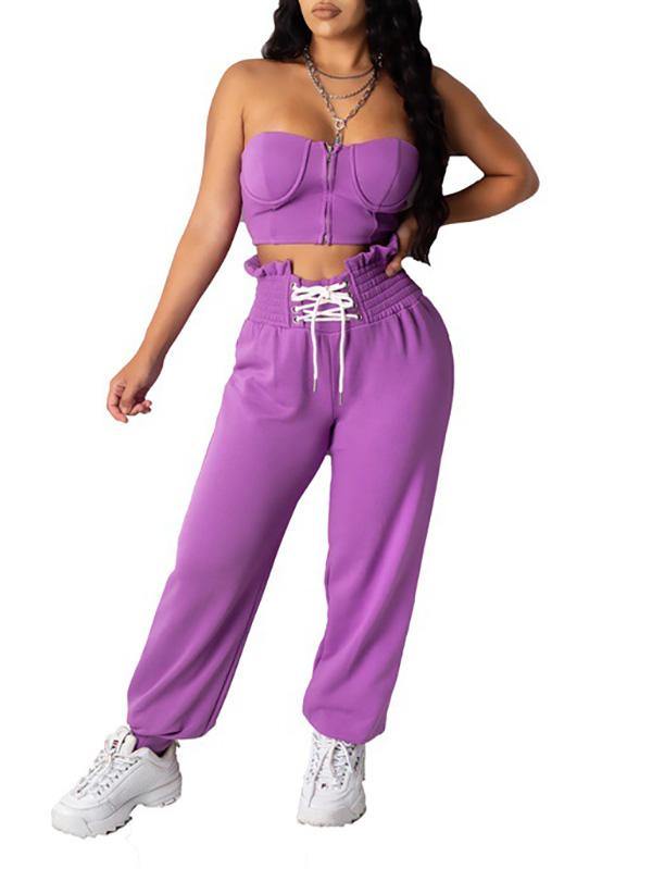Women's Casual Sexy Strapless Tops and Pants Outfit Two Piece Set - CHALIER