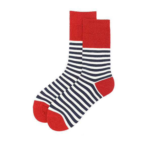 Chalier Mens Casual Cartoon Black White Stripe Cotton Socks
